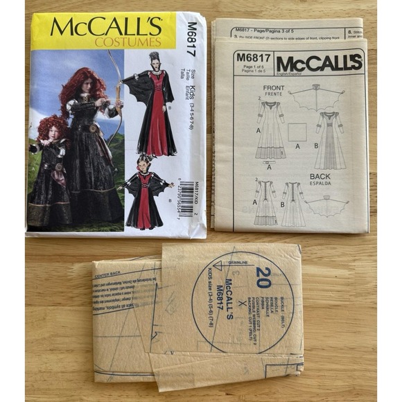 McCall's Pattern M6817 KIDS Girls Merida Medieval Costume cosplay Size 3-8 Uncut - Picture 4 of 4